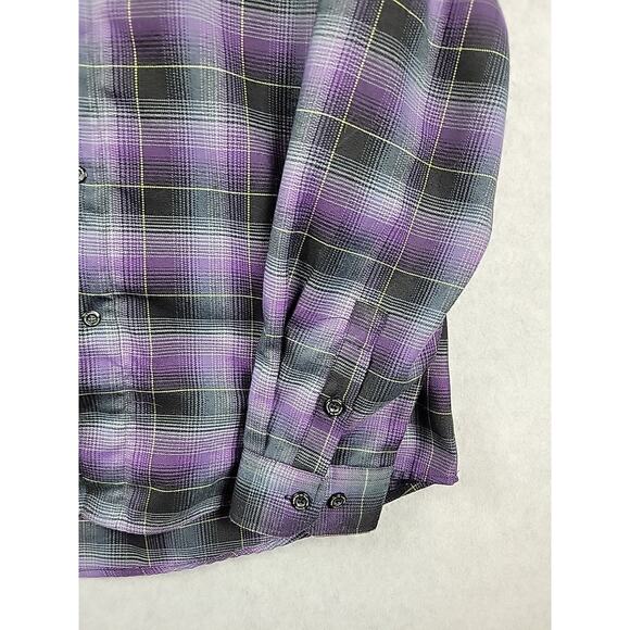 DIXXON Ballistic BJ Baldwin Purple Plaid LS Snap Up Flannel Shirt Men's Large - Picture 5 of 12